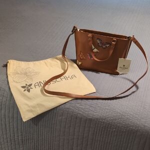 Anuschka Tan Leather Butterfly Crossbody Bag